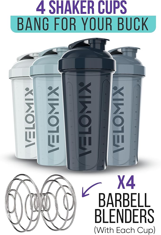 '-4 PACK 28 Oz Protein Shaker Bottle for Protein Mixes - 4x Wire Whisk | Leak Proof Shaker Cups for Protein Shakes | Protein Shaker Bottle Pack | Protein Shake Cup (Aqua Depths)-FlexoryFit