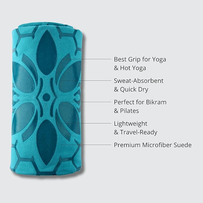 Clever Yoga Non-Slip Hot Yoga Towel – Non-Slip Grip for Hot Yoga, Sweat Absorbent, Honeycomb Silicone Grip, Stays Flat – Ideal for Pilates, Travel, Washable & Lightweight - Turquoise-FlexoryFit