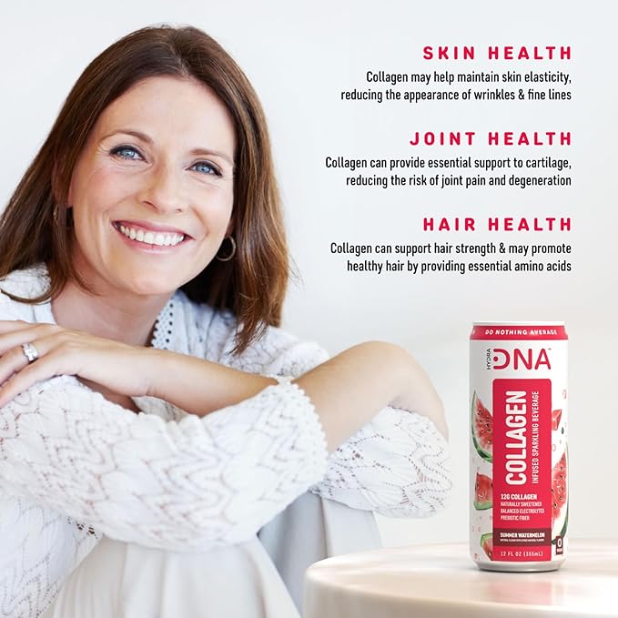 HYDRADNA- Sparkling Liquid Collagen Protein Water Drink Balanced Nutrients for Wellness - Sugar-Free - Keto-Friendly - No Gluten (12 Pack) Watermelon-FlexoryFit