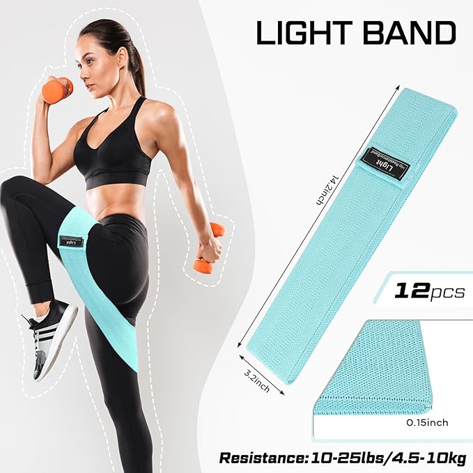 12 Pcs Fabric Resistance Bands for Working Out Booty Workout Stretch Exercise Bands Non Slip for Legs Squat Resistance Loop for Women Men Starter Butt Hip Thigh Fitness-FlexoryFit