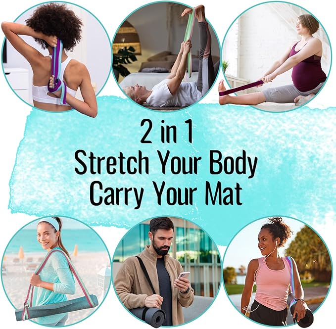 TECEUM Yoga Strap & Mat Strap – 2 IN 1 – Cotton – 6 ft 8 ft 10 ft (30+ colors) – Adjustable Non-Slip Belt for Yoga, Pilates, Stretching, Physical Therapy, Fitness & Home Workout – For Carrying Mats-FlexoryFit