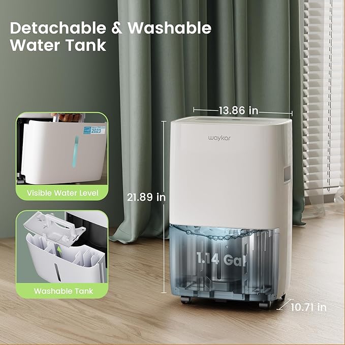 Waykar 80 Pints Energy Star Dehumidifier for Spaces up to 5,000 Sq. Ft at Home, in Basements and Large Rooms with Drain Hose and 1.14 Gallons Water Tank