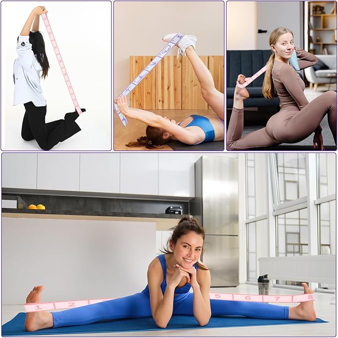 2 Pcs Yoga Stretching Strap Elastic Strap with Loops for Physical Multi-Loops Adjustable Exercise Bands Therapy Dance Yoga Pilates Gymnastics Flexible Pilates Stretch Band for Women Men-FlexoryFit
