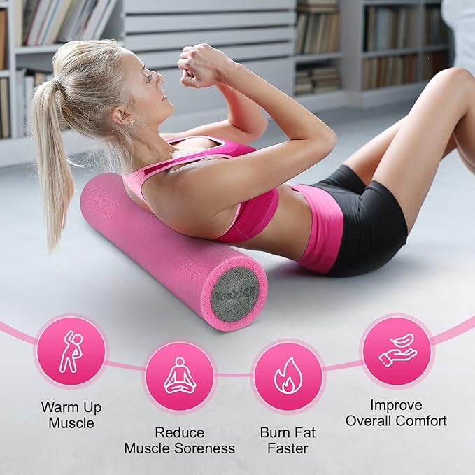 Yes4All High-Density EPP Round Back Roller Foam, Exercise Foam Roller for Yoga, Pilates & Stretching - 12, 18, 24, 36 inch-FlexoryFit
