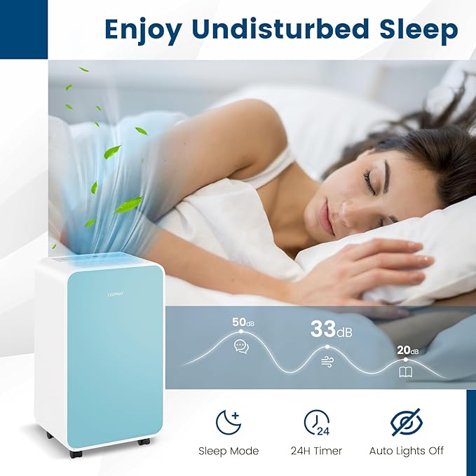 COSTWAY 2500 Sq. Ft Dehumidifier for Basement, 32 Pints Portable Quiet Dehumidifier for Bedroom Bathroom with Sleep Mode, 24H Timer, Auto Shut Off, Auto Defrost & Drain Hose (Navy)