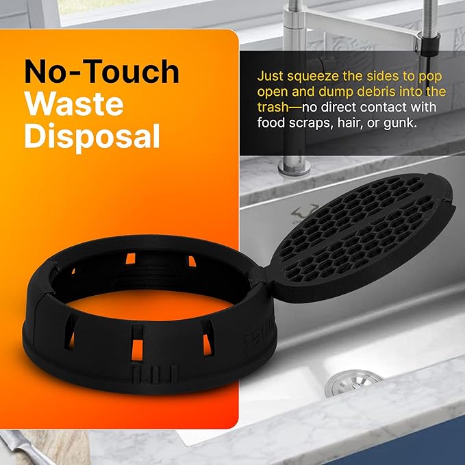 SplashNColor Pop Up Drain Strainer - 2-in-1 Durable Kitchen Accessory - Anti-Clogging Sink Drain Strainer Basket with Touch-Free Disposal for 3-1/2 Inch US Standard Drain - ABS - 22mm Height (Black)