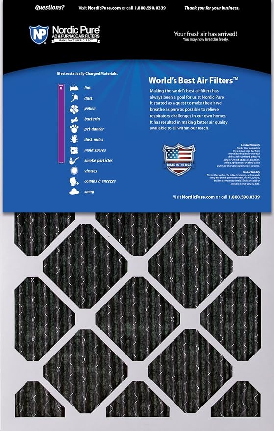 Nordic Pure 18x24x1 (Actual Size: 17 1/2 x 23 1/2 x 3/4) Furnace Air Filters MERV 8 Pleated Plus Carbon 4 Pack