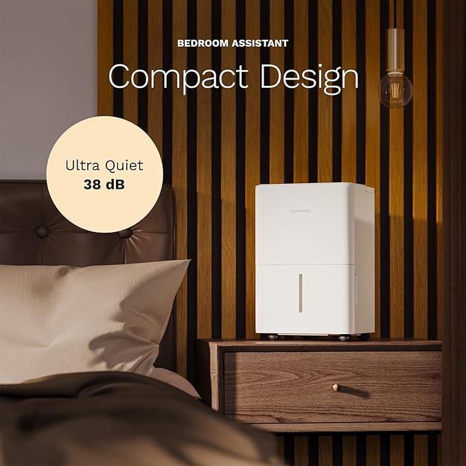hOmeLabs 8 Pint Wi-Fi Dehumidifier for up to 1,800 Sq Ft Rooms (MAX 24 Pint at 95°F, 90% RH) – Ultra Quiet, Compact Design with Smart Controls and Drain Hose