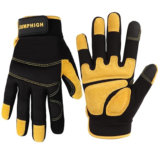 JUMPHIGH Safety Work Gloves, Men's Utility Mechanic Working Gloves for All Purpose, Touchscreen Compatible, Flexible Breathable Fit, Knuckles & Palm-FlexoryFit