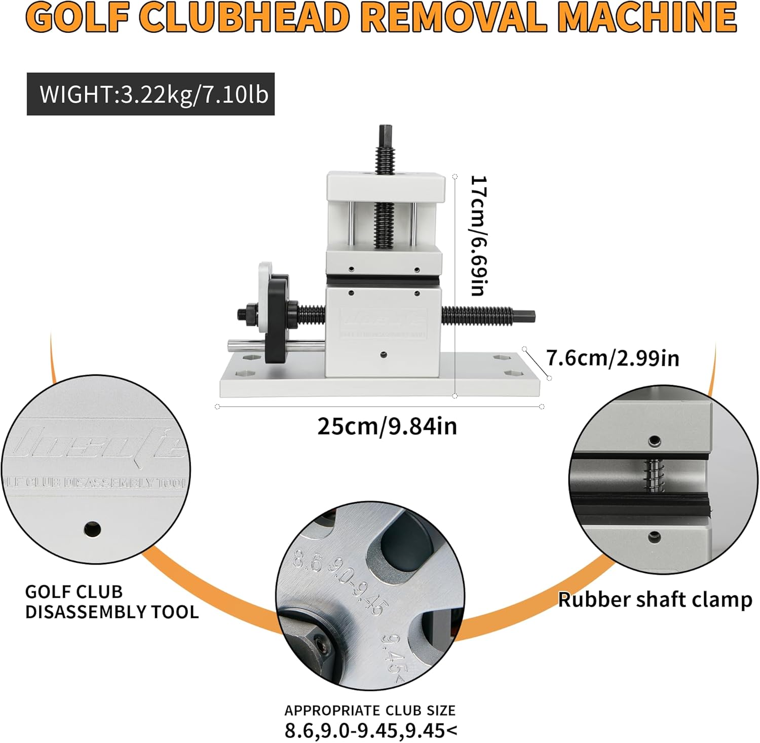 Golf Club Grip Kit Shaft Ferrules Head Removal Machine Works Shaft Puller Fitting Workshop Separator Repair Tools for All Club Shafts and Driver Iron Wedge Putter Heads Simple to Operate Golfer