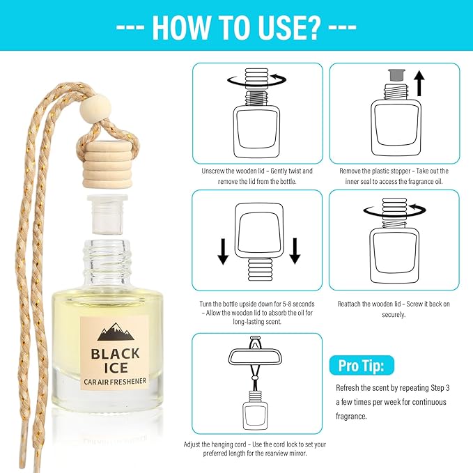Car Air Freshener Oil Diffuser - Hanging Long Lasting Scent for Car & Home, Essential Oil Freshener with Adjustable Fragrance（Bamboo Rain+White Tea）