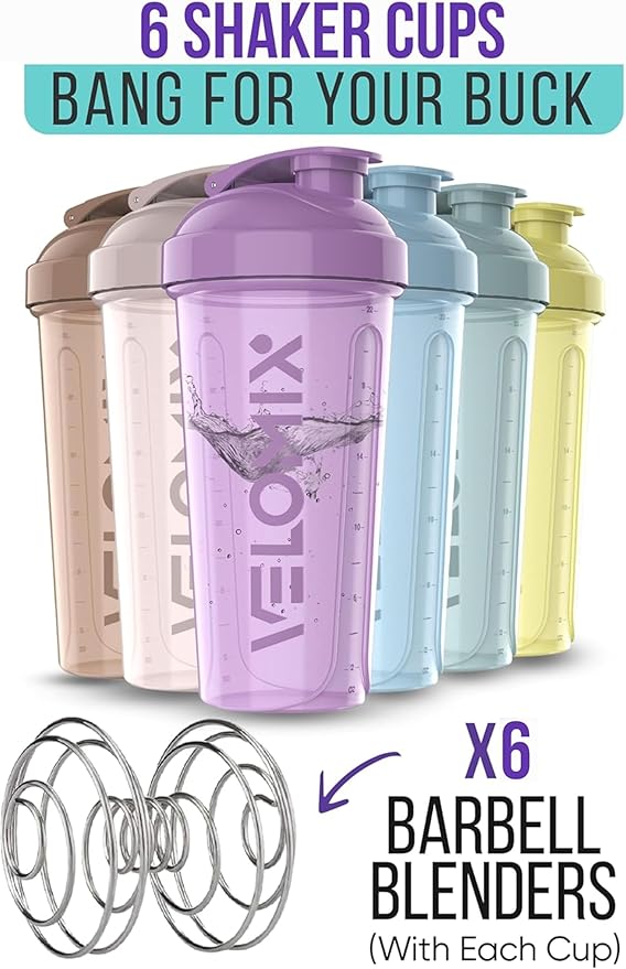 '-6 PACK- 28 oz Protein Shaker Bottle for Protein Mixes - 6x Wire Whisk | Leak Proof Shaker Cups for Protein Shakes | Protein Shaker Bottle Pack | Protein Shake Cup (Pastel Power Series)-FlexoryFit