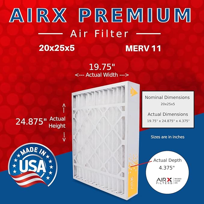 AIRX FILTERS WICKED CLEAN AIR. 20x25x5 Air Filter MERV 11 Compatible with Honeywell FC100A1037 FC35A1027 CF200A1016 Furnace Filter 2 Pack