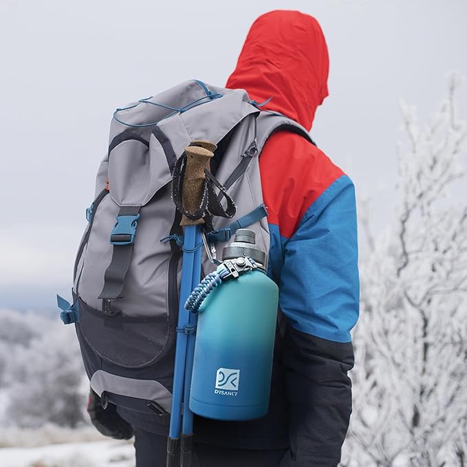 Insulated Water Bottle | Thickened Stainless Steel Vacuum Metal | Portable Sports Half Gallon Large Water Jug for Gym and Hiking with Straw, Carrier Bag, Handle Strap | BPA-Free 64 oz-FlexoryFit
