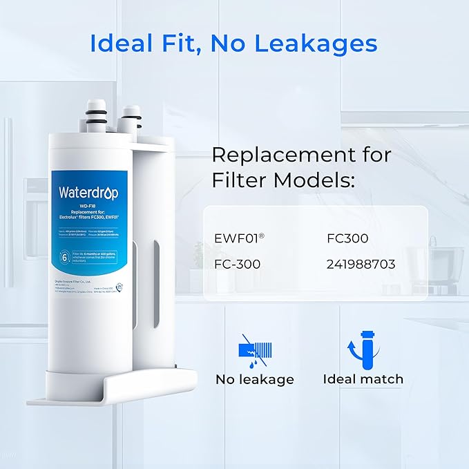 Waterdrop Replacement for EWF01®, FC-300, FC300, EFF-6018A, 241988703 Refrigerator Water Filter, 3 Filters (Package May Vary)