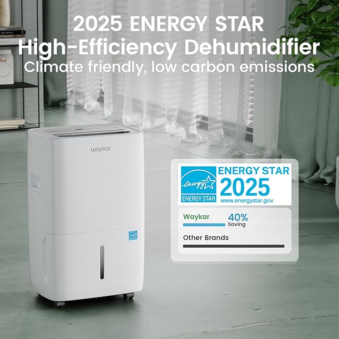 Waykar 80 Pints 2025 Energy Star Dehumidifier for Spaces up to 5,000 Sq. Ft for Basement and Home, Large Room with Drain Hose and 1.14 Gallons Water Tank