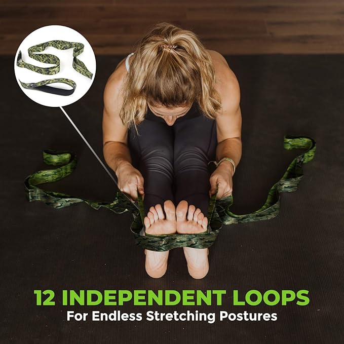 Gradient Fitness Stretching Strap for Physical Therapy, 12 Multi-Loop Stretch Strap 1.5" W x 8' L, Neoprene Handles, Physical Therapy Equipment, Yoga Straps for Stretching, Leg Stretcher.-FlexoryFit