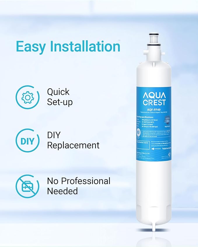 AQUA CREST 847200 Refrigerator Water Filter Replacement for Fisher & Paykel 847200, Fisher & Paykel Refrigerator Model Number E522, E422, E402, 2 Filters