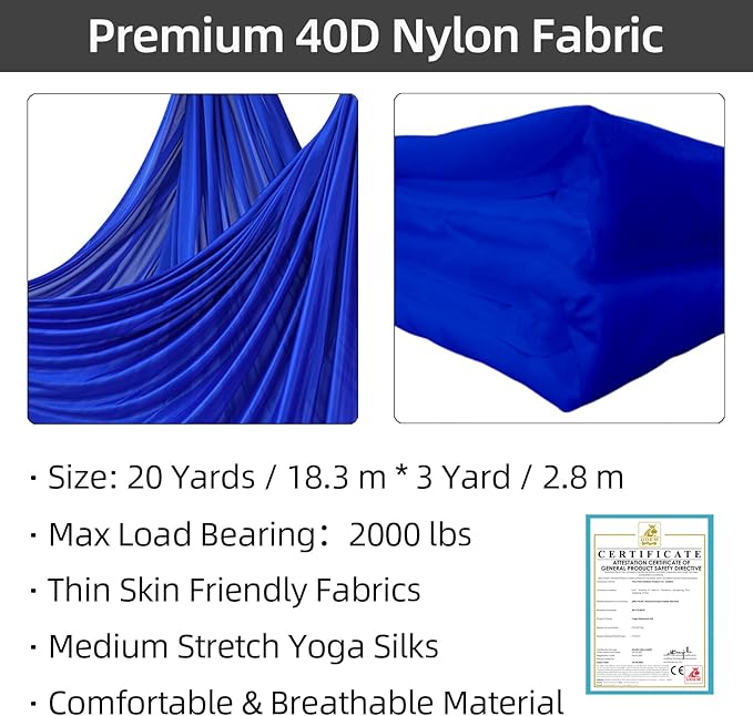 PRIOR FITNESS Aerial Silks Kit Colorful 9/15/20 Yards 40D Nylon Fabric Hammock Set With Hardware & Guide for All Levels Of Aerial Yoga Practice and Acrobatic Flying For Adults Aerial silk-FlexoryFit