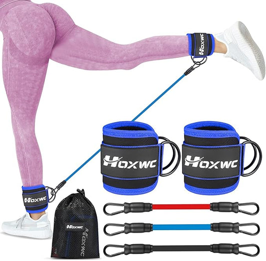 Ankle Resistance Bands with Cuffs, Ankle Bands for Working Out, Ankle Resistance Band for Leg, Booty Workout Equipment for Kickbacks Hip Fitness Training, Exercise Bands for Butt Lift Women-FlexoryFit