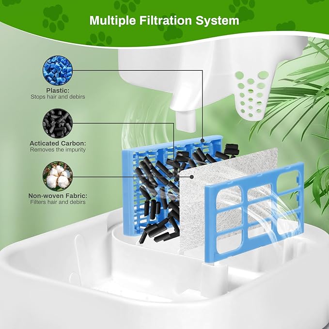 Cat Water Fountain Filter, 6 Pack Replacement Filter for 2L/ 70 fl. oz. Pet Water Fountain, Activated Carbon Filter for Large Fresh Water Drinking Fountain Dispenser Triple Action Filter for Dog/Cat
