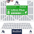 MervKing 16x25x5 Air Filter Actual Size: 15.88" x 24.88" x 4.38" MERV 8 MPR 600-700 | MADE IN USA | 4-Pack | Pleated HVAC AC Furnace Replacement