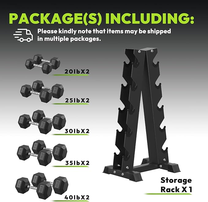 Hex Dumbbell Sets with Rack, 60-550 lb Rubber Encased Exercise & Fitness Dumbbells Set with Rack Option, Hand Weight for Strength Training, Weight Dumbbells-FlexoryFit