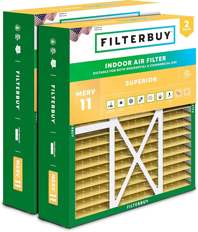 Filterbuy 22x24x5 Air Filter MERV 11 Allergen Defense (2-Pack), Pleated HVAC AC Furnace Air Filters Replacement for Amana, Goodman, and Five Seasons (Actual Size: 22.06 x 23.94 x 5.25 Inches)