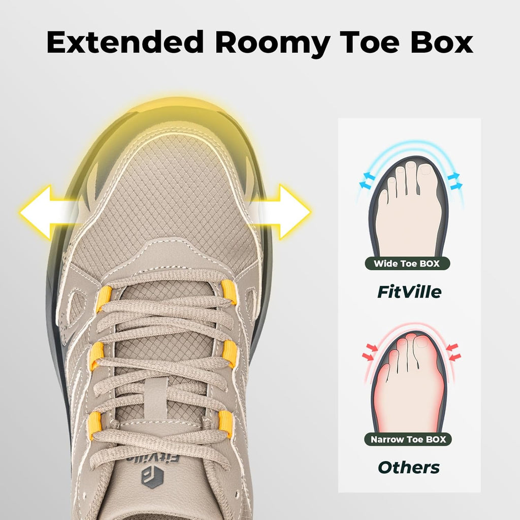 FitVille Men's Wide Hiking Shoes Water Repellent Trekking Trails Outdoor Sneakers Cushioned Lightweight Walking Running Shoes with Arch Support