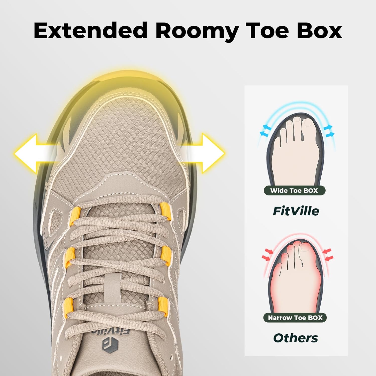 FitVille Men's Wide Hiking Shoes Water Repellent Trekking Trails Outdoor Sneakers Cushioned Lightweight Walking Running Shoes with Arch Support