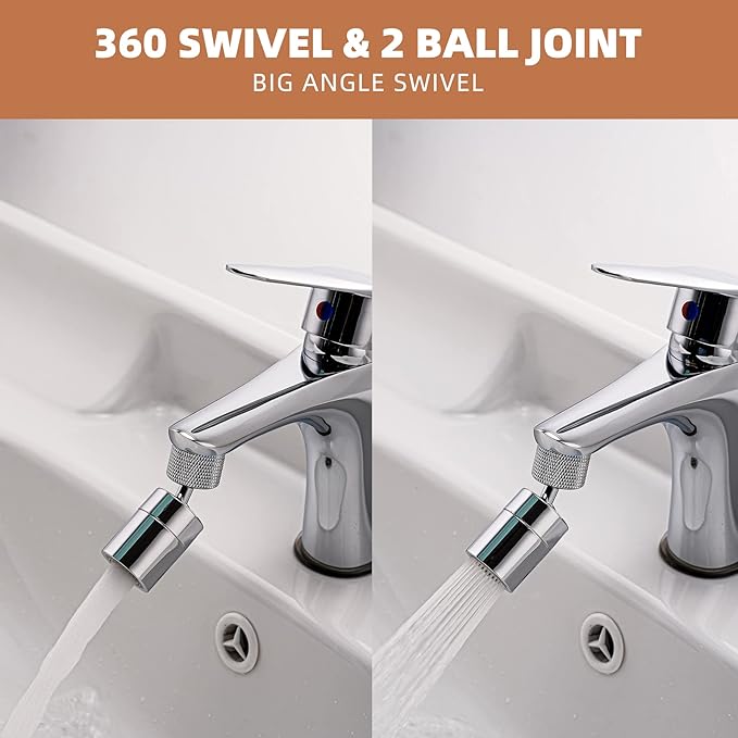 Hibbent NSF/ANSI/CAN 61 Certified Dual-function Faucet Aerator, CUPC Certification Big Angle Rotate Kitchen Sink Aerator 360 Degree Swivel Sink Sprayer Attachment-55/64 Inch Female Thread-Chrome