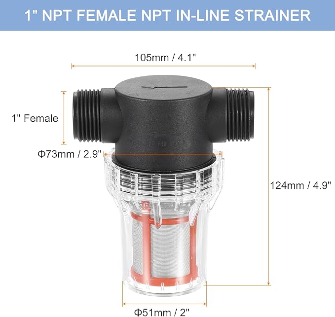 uxcell Pressure Washer Filter 1" NPT Female Thread, Inline Mesh Strainer Attachment, Outlet for Pipe Strainer, Stainless Steel Screen with Sealant Tape (Size:200 Mesh)
