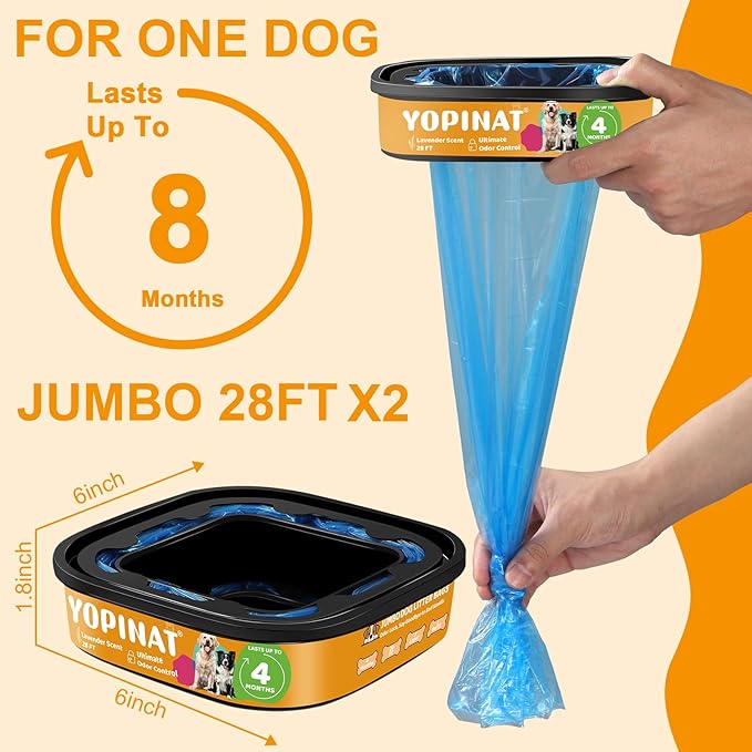 Jumbo Square Refill Bags 2 Pack – Lasts Up to 8 Months – Lavender Scented Dog Poop Bags for Dogs – EVOH Pet Waste Refills for Superior Odor Control – Fits Pet Genie Dog Waste Disposal System Pails