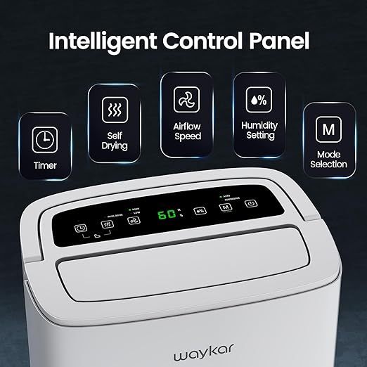 Waykar 80 Pints Energy Star Home Dehumidifier for Spaces up to 5,000 Sq. Ft at Home, in Basements and Large Rooms with Drain Hose, Handle, Auto Defrost and Self-Drying.