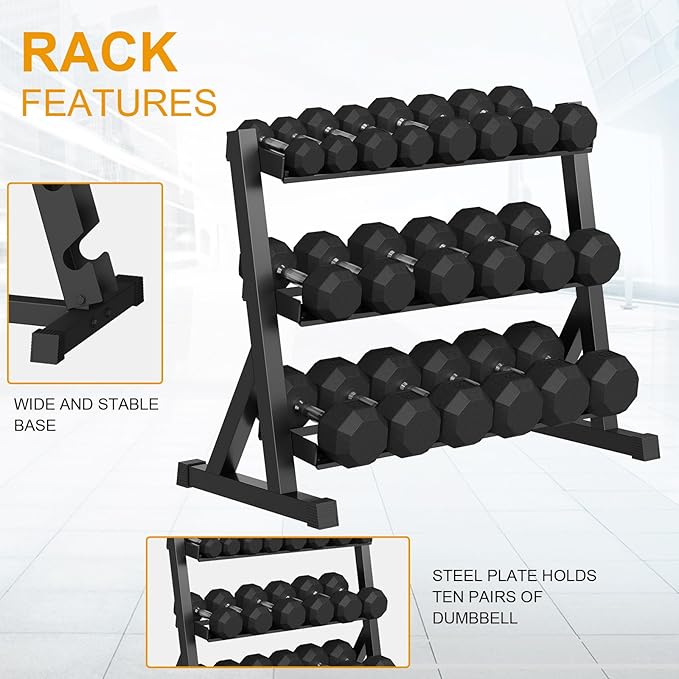 Rubber Coated Hex Dumbbell Weight Set, Multiple Sizes Exercise & Fitness Dumbbells,100LB Set,110LB Set,200LB,350LB,450LB,550LB, 35-50Lbs Pairs for Muscle Toning, Strength Building & Full Body Workout-FlexoryFit