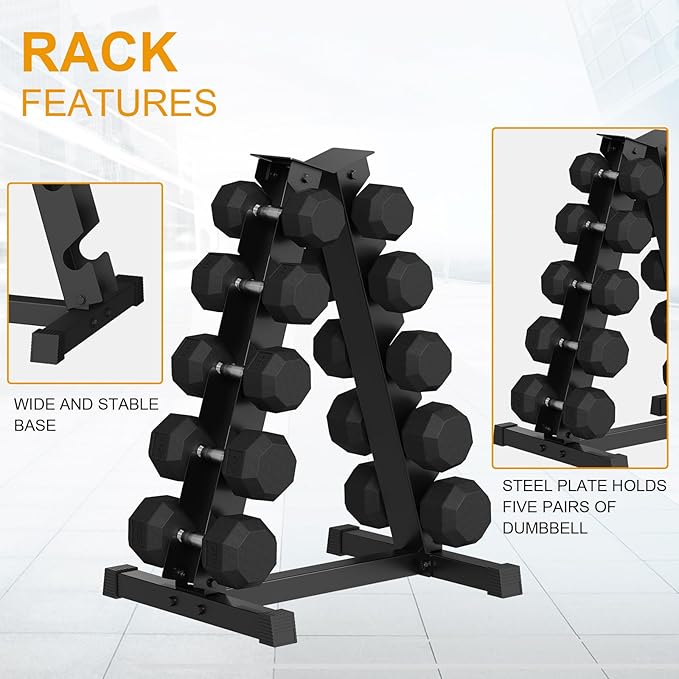 Rubber Coated Hex Dumbbell Weight Set, Multiple Sizes Exercise & Fitness Dumbbells,100LB Set,110LB Set,200LB,350LB,450LB,550LB, 35-50Lbs Pairs for Muscle Toning, Strength Building & Full Body Workout-FlexoryFit