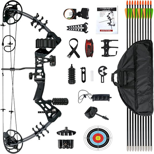Youth Compound Bow Set 15-45 Lbs for Teens and Beginner, Package with Archery Hunting Equipment, Max Speed 260fps, Adjustable, Right Hand