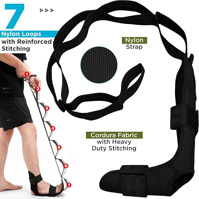 RDX Yoga Stretching Strap, Ankle Ligament Stretcher Belt with Loops Ligament Stretch Band, Fitness Leg Stretcher for Plantar Fasciitis, Foot Stretch Assist for Hamstring, Flexibility Exercise-FlexoryFit