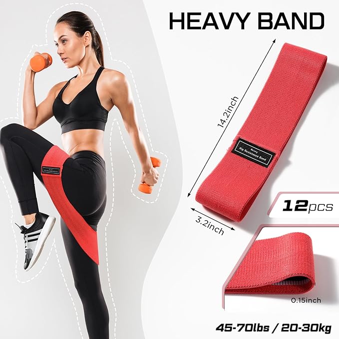 12 Pcs Fabric Resistance Bands for Working Out Booty Workout Stretch Exercise Bands Non Slip for Legs Squat Resistance Loop for Women Men Starter Butt Hip Thigh Fitness-FlexoryFit