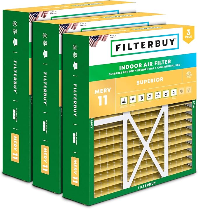 Filterbuy 16x20x5 Air Filter MERV 11 (MPR 1200) Allergen Defense (3-Pack), Pleated HVAC AC Furnace Filters for Honeywell FC100A1003, Lennox X0592, and More (Actual Size: 15.75 x 19.75 x 4.38)