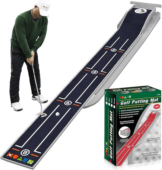 Mini Golf Putting Mat - Indoor/Outdoor with Ball Return Alignment Guide & Durable Velvet Crystal Mat Golf Accessories for Men Enjoy Speedy Wrinkle-Resistant Putting Fun