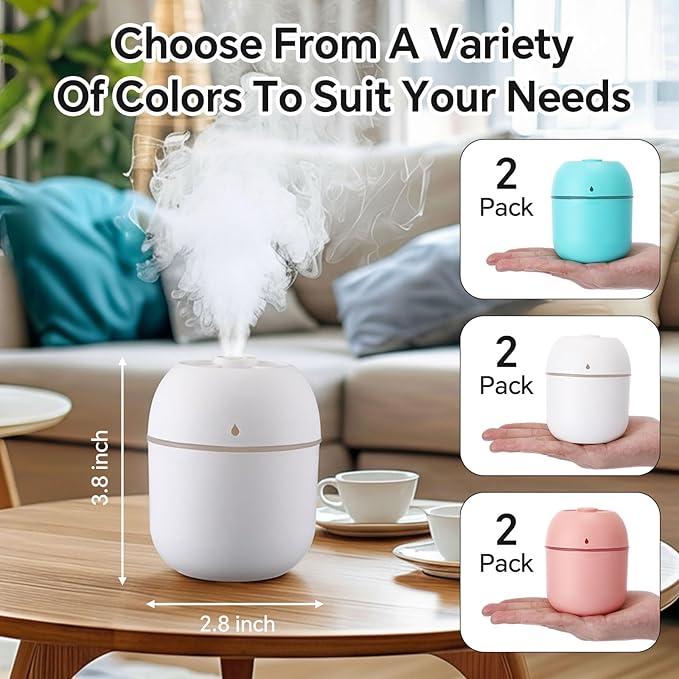 Hortsun 6 Pieces Portable Small Humidifier USB Personal Desktop Mini Humidifier for Bedroom Car Office Room Home Travel (220ml, White, Pink, Green)
