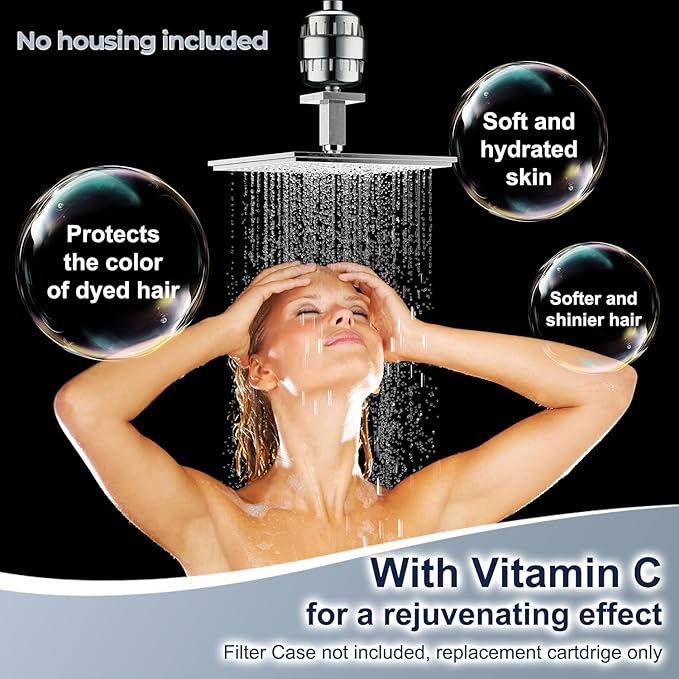 20-Stage Shower Head Filter Replacement Cartridge (No Housing) – Universal Shower Water Filter for Hard Water, Reduces Chlorine & Impurities for Softer Skin & Healthier Hair (Four Pack)