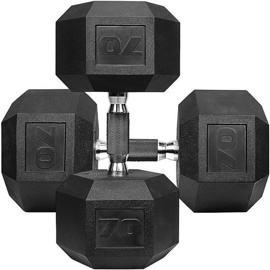 WF Athletic Supply Rubber Encased Hex Dumbbells with Rubber Grip Contoured Handle for Muscle Toning, Strength Building & Full Body Workout-FlexoryFit