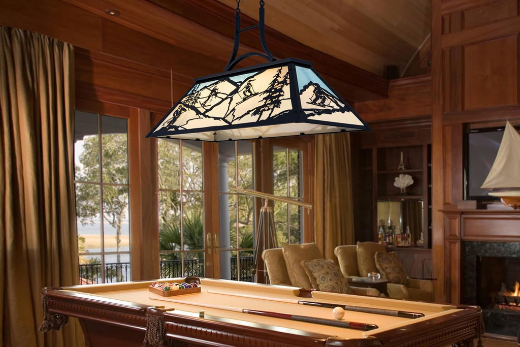 TOCHIC Tiffany Billiard Pool Table Lights, 43.3" Rustic Pool Table Lighting Fixture for 7' 8' Table, Farmhouse Chandelier with Ski Shade for Dining Game Room, Kitchen Island, Club Bar, Man Cave