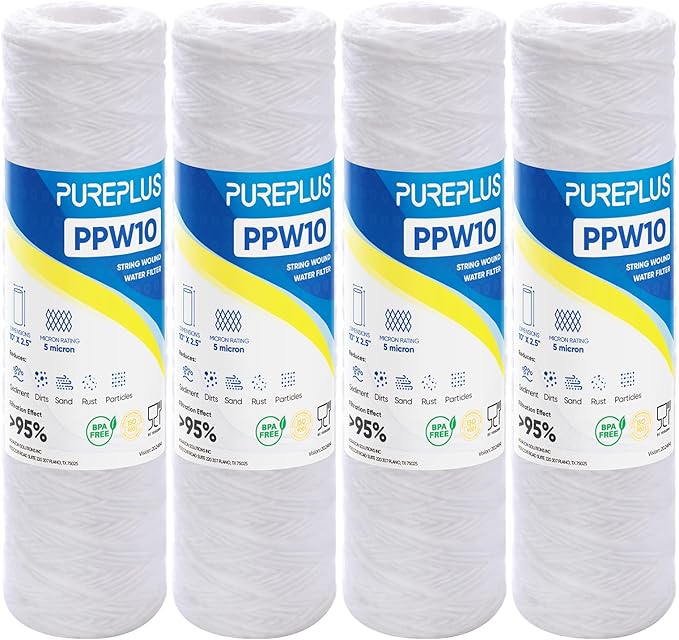 The 5 Micron 10" x 2.5" Whole House String Wound Sediment Filter is ideal for well water purification. It is a replacement cartridge for universal 10-inch RO systems