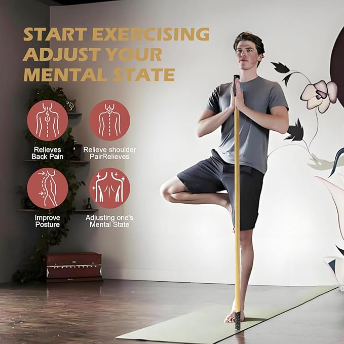 5ft Yoga Stick from Natural Bamboo - Non-Slip Handle Stretching Stick for Mobility,Versatile Exercise Tool with Flexibility,Stretch Bar for All Fitness Levels,Rehabilitation,and Posture-FlexoryFit