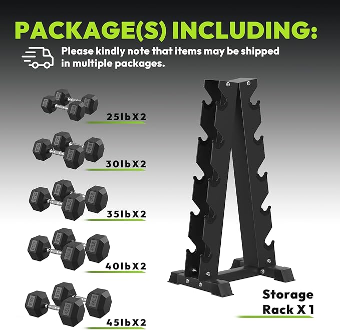 Hex Dumbbell Sets with Rack, 60-550 lb Rubber Encased Exercise & Fitness Dumbbells Set with Rack Option, Hand Weight for Strength Training, Weight Dumbbells-FlexoryFit