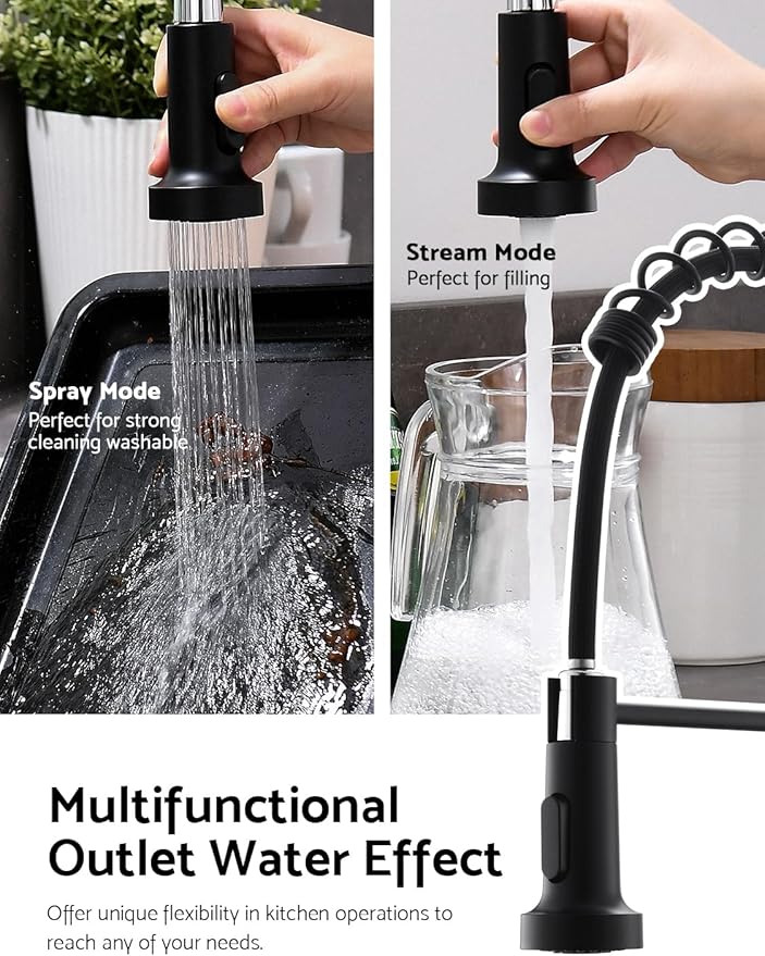 WEWE Matte Black Touchless Kitchen Faucet with Pull Down Sprayer - Motion Sensor Black Kitchen Faucet Spring Single Handle Kitchen Faucets, Stainless Steel Faucet for Kitchen Sink