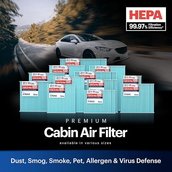 BNX TruFilter C7053 Cabin Air Filter, HEPA 99.97%, MADE IN USA, Compatible With Nissan: Altima 2007-2012, 2009-2014 Maxima, 2009-2014 Murano, 2011-2017